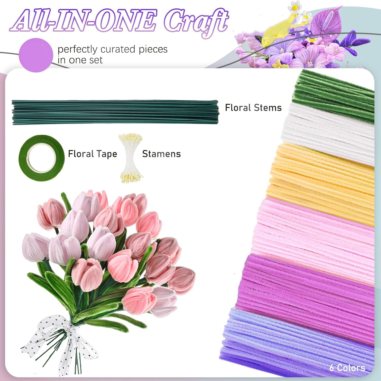 500 Pcs Pipe Cleaners Flower k – обзор и цена Floral Tape Green