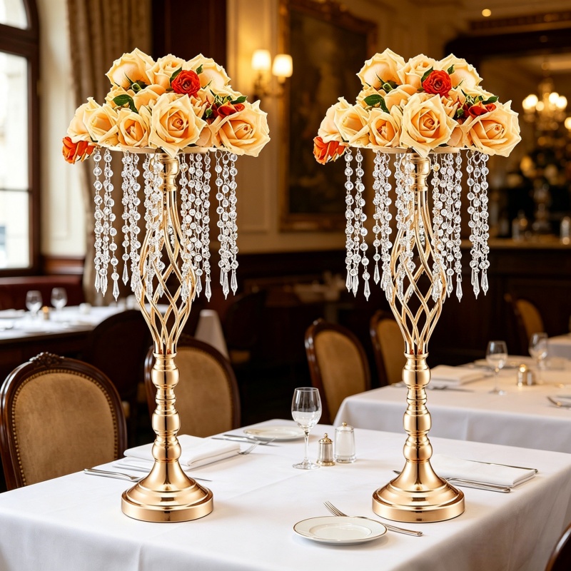 Elegant Tall Gold Crystal Flow – обзор и цена Florist Supply Vases