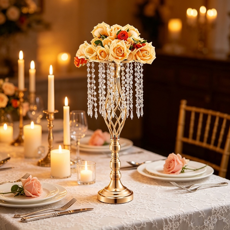 Elegant Tall Gold Crystal Flow – обзор и цена Florist Supply Vases
