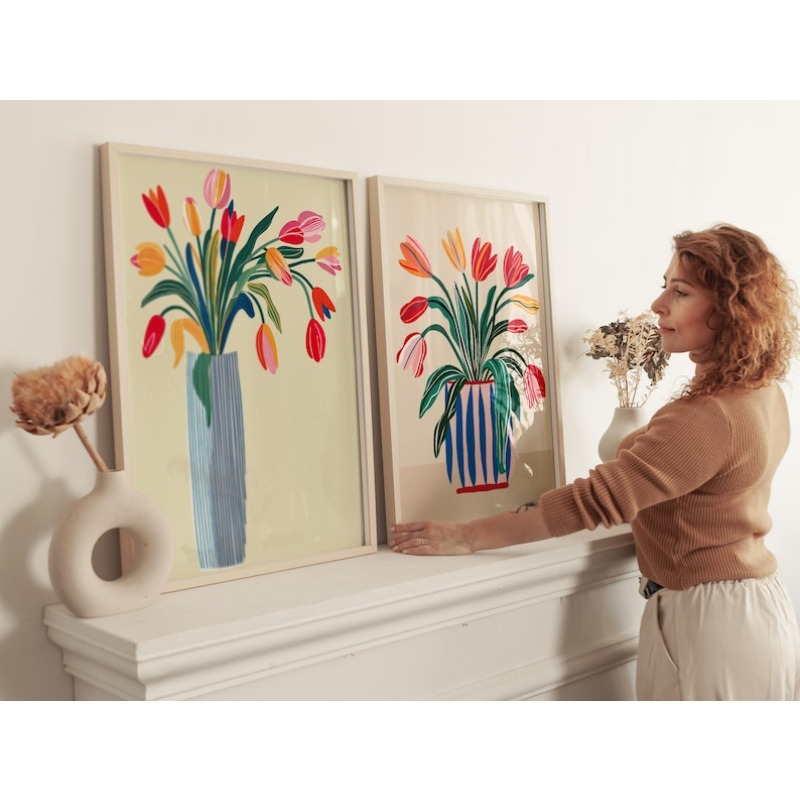 2pcs Tulip Flowers Canvas Wall – обзор и цена Florist Supply Vases